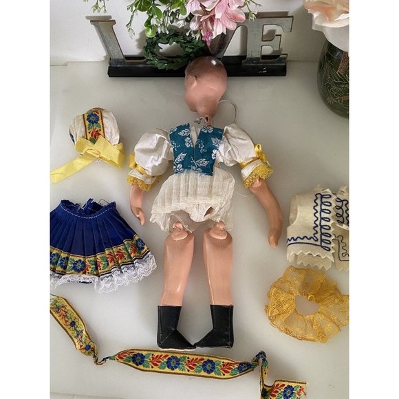 Vintage German Doll Project Strung Hand Painted Clothes Accessories in Parts EUC - Picture 7 of 16